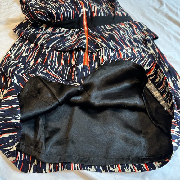 Milly Dress Olivia Silk Linen Sheath Peplum Sleeveless Career Black Red Size 8 - Picture 10 of 12